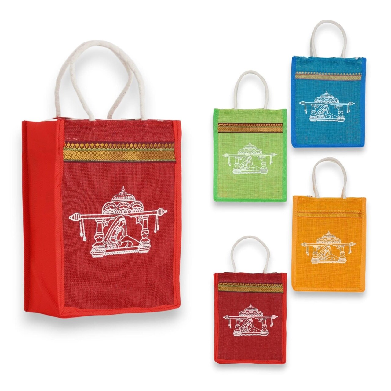 4ct Jute Bag Indian Wedding Favor Puja Return Gifts Burlap Gift Bags Eco-friendly Tote Bag Pooja Favors